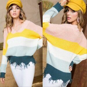NOW AVAILABLE!! Distressed Striped Sweater